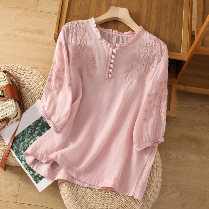 Women's Embroidered Button-Down Blouse
