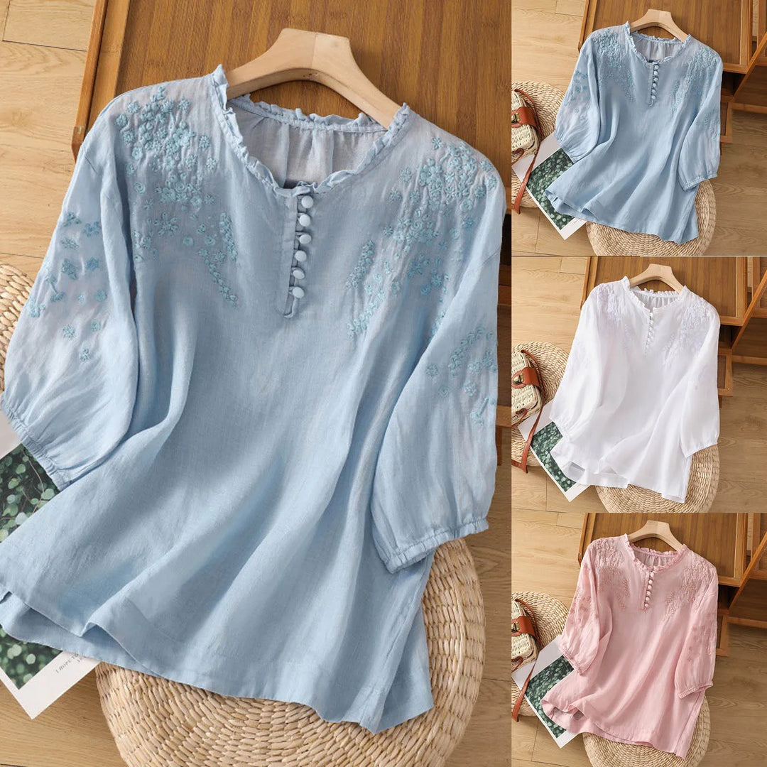 Women's Embroidered Button-Down Blouse