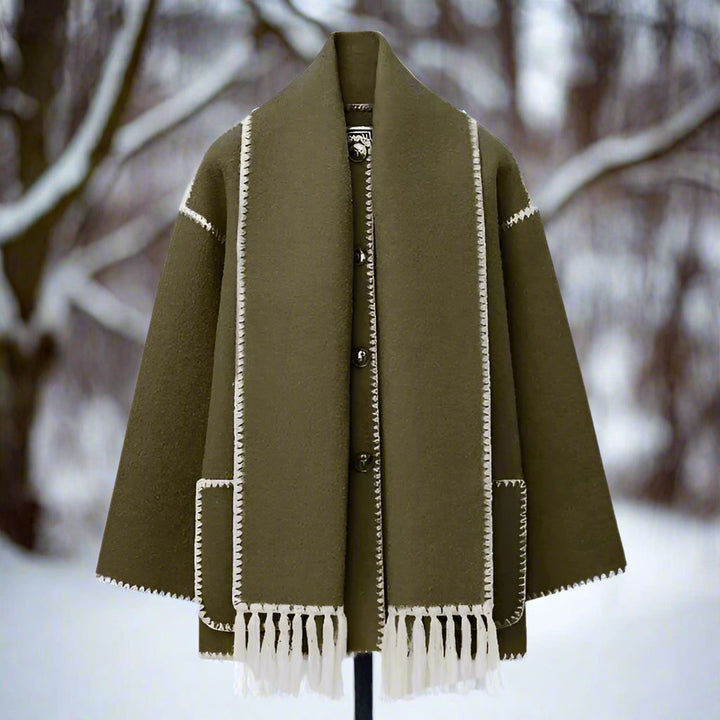 Elspeth | Women's Fringe Trim Shawl Collar Coat