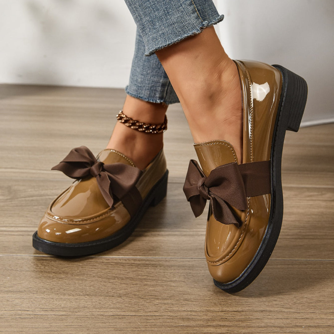 Women's Bow Loafers Slip On Platform Moc Toe