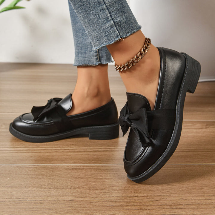 Women's Bow Loafers Slip On Platform Moc Toe