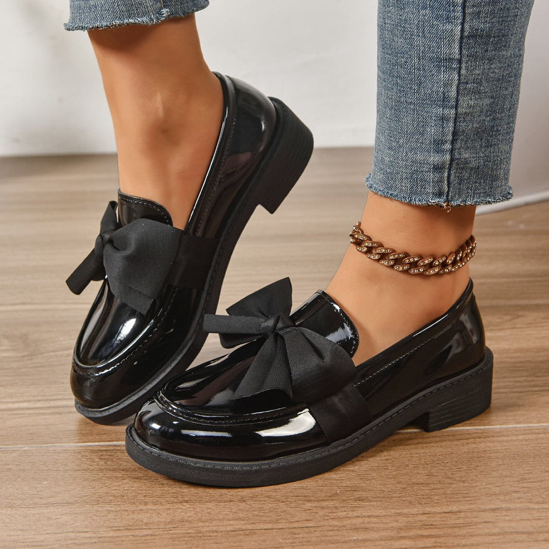 Women's Bow Loafers Slip On Platform Moc Toe