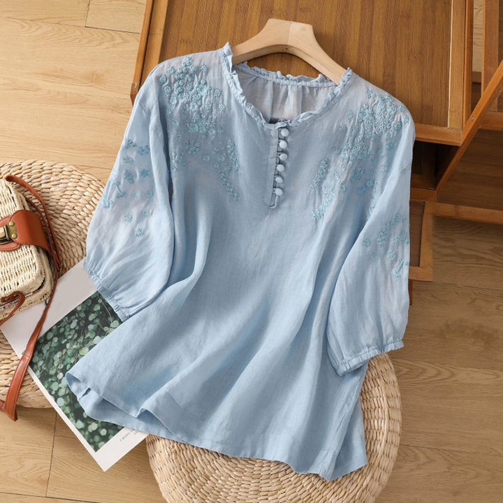 Women's Embroidered Button-Down Blouse