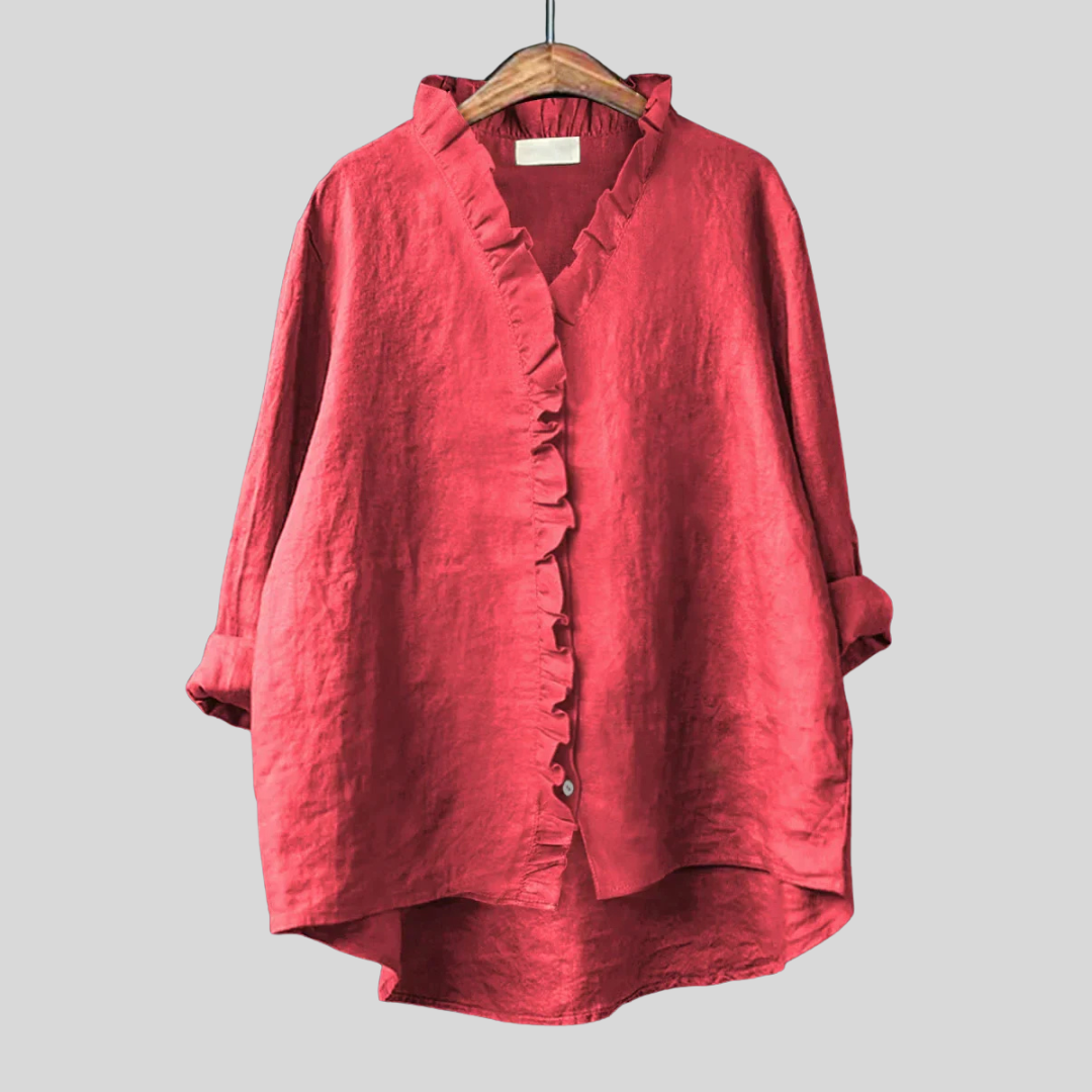 Women's Linen Ruffle Blouse