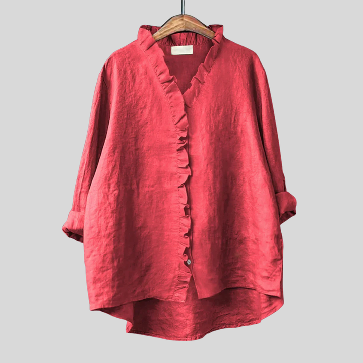 Women's Linen Ruffle Blouse