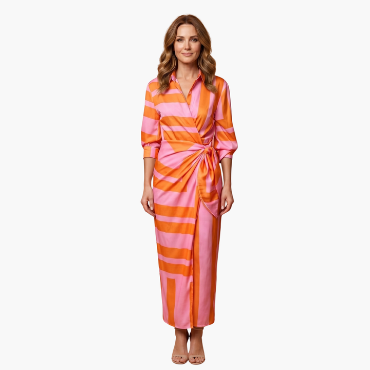 Women's Striped Cotton Wrap Dress