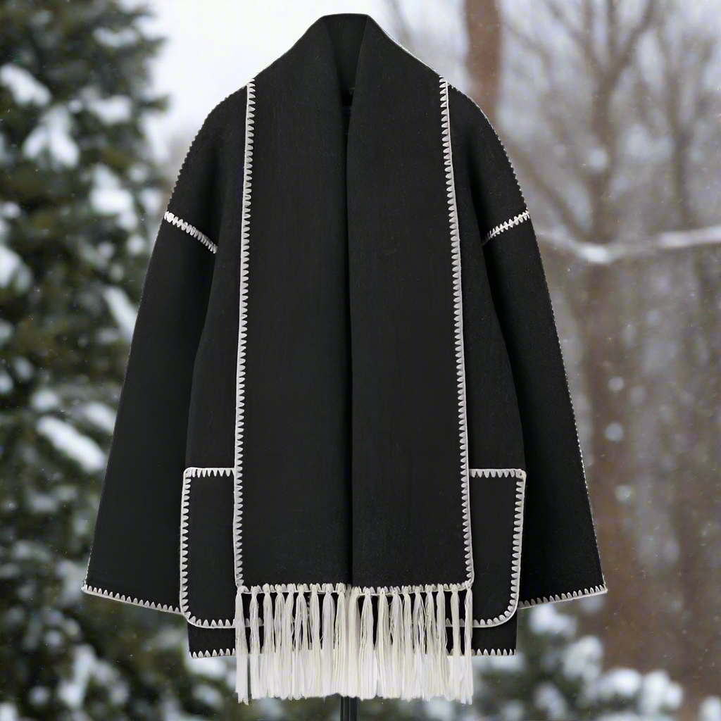 Elspeth | Women's Fringe Trim Shawl Collar Coat
