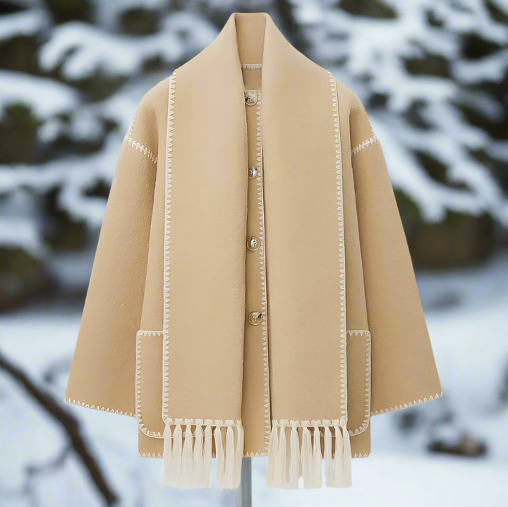 Elspeth | Women's Fringe Trim Shawl Collar Coat