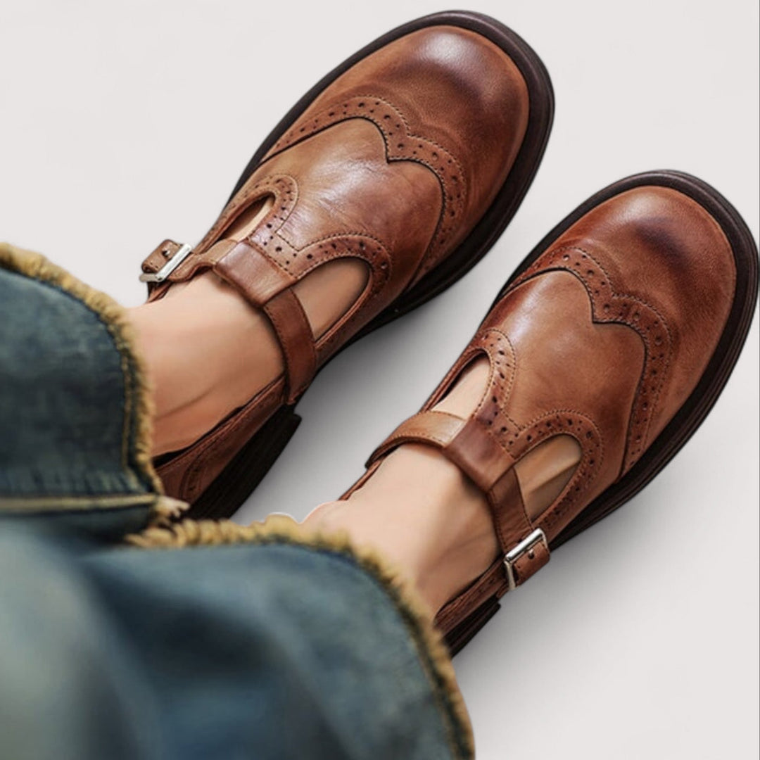Women's Leather Buckle Mary Jane Shoes