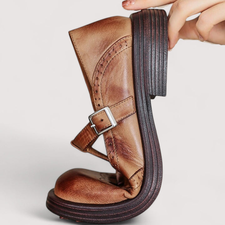 Women's Leather Buckle Mary Jane Shoes