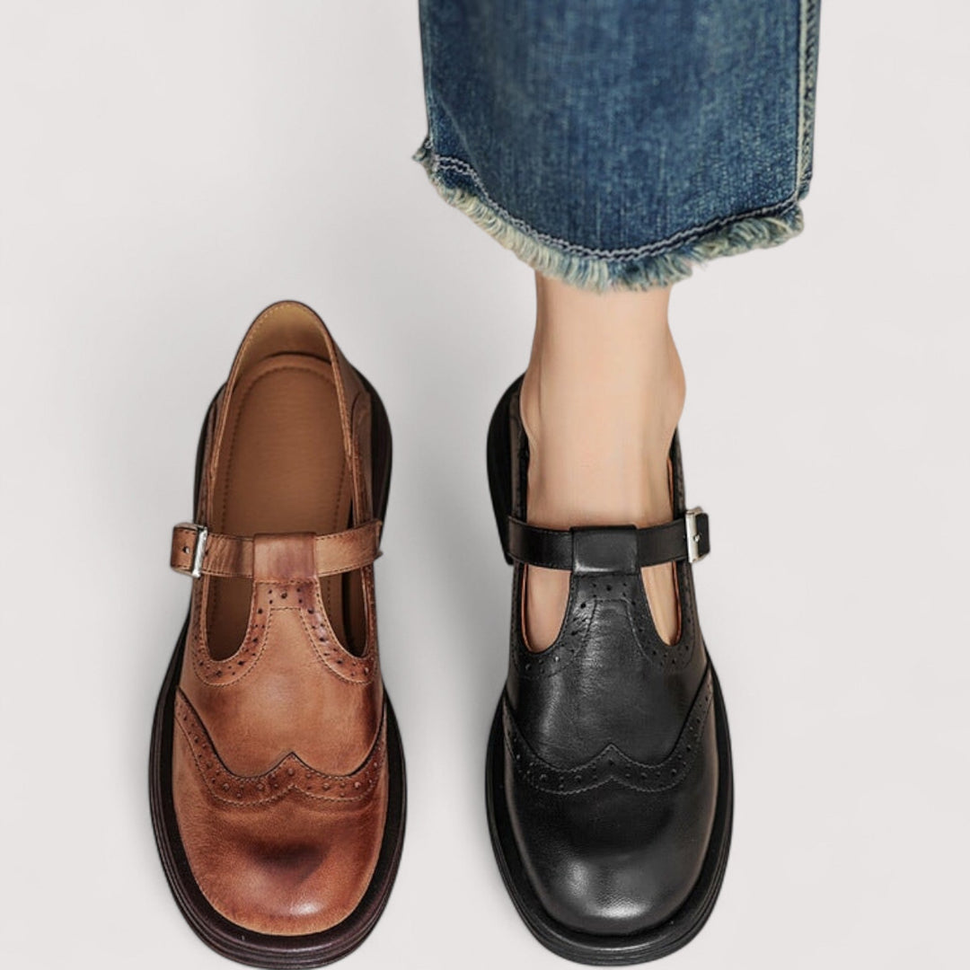 Women's Leather Buckle Mary Jane Shoes