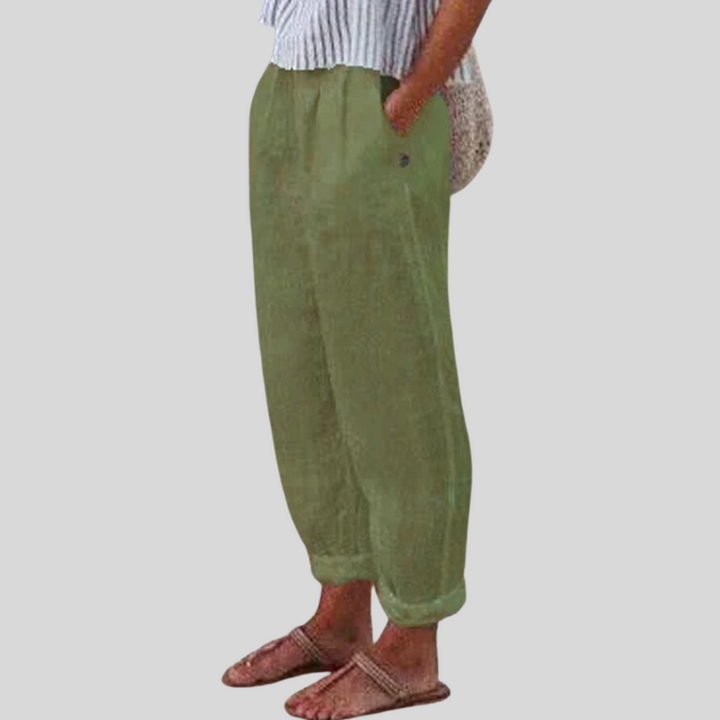 Women's Folded Hem Linen Trousers