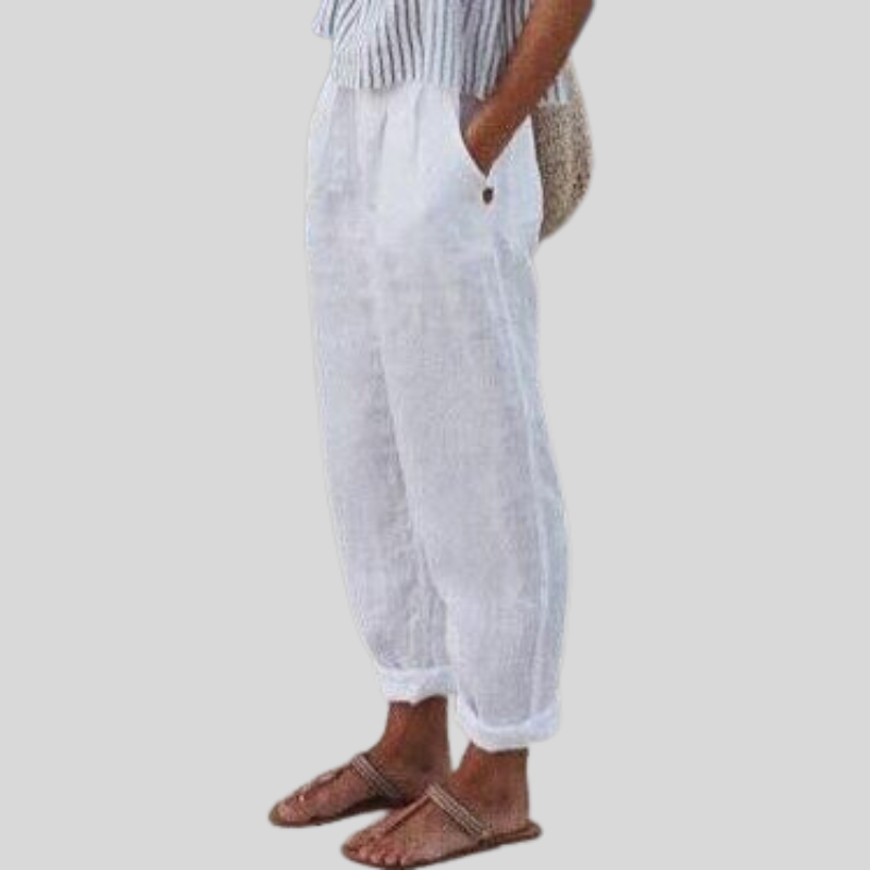 Women's Folded Hem Linen Trousers