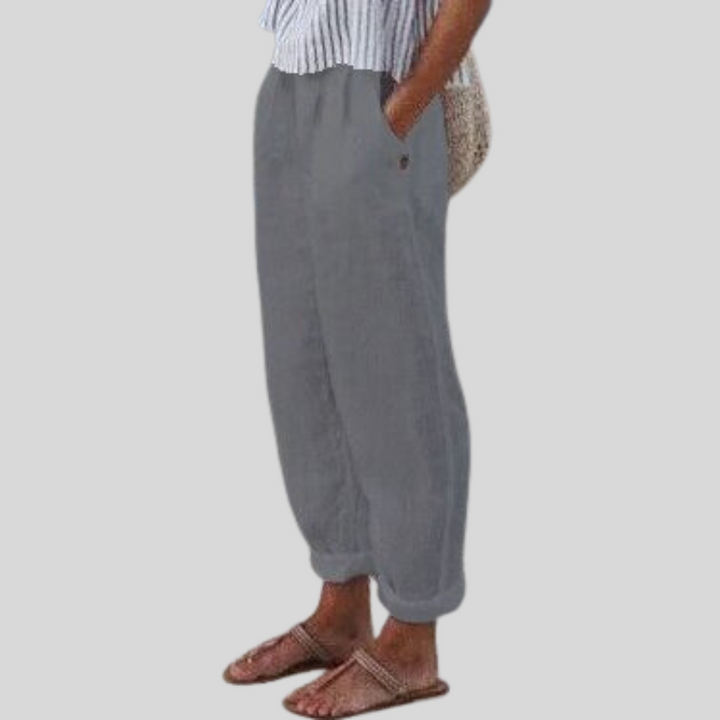 Women's Folded Hem Linen Trousers