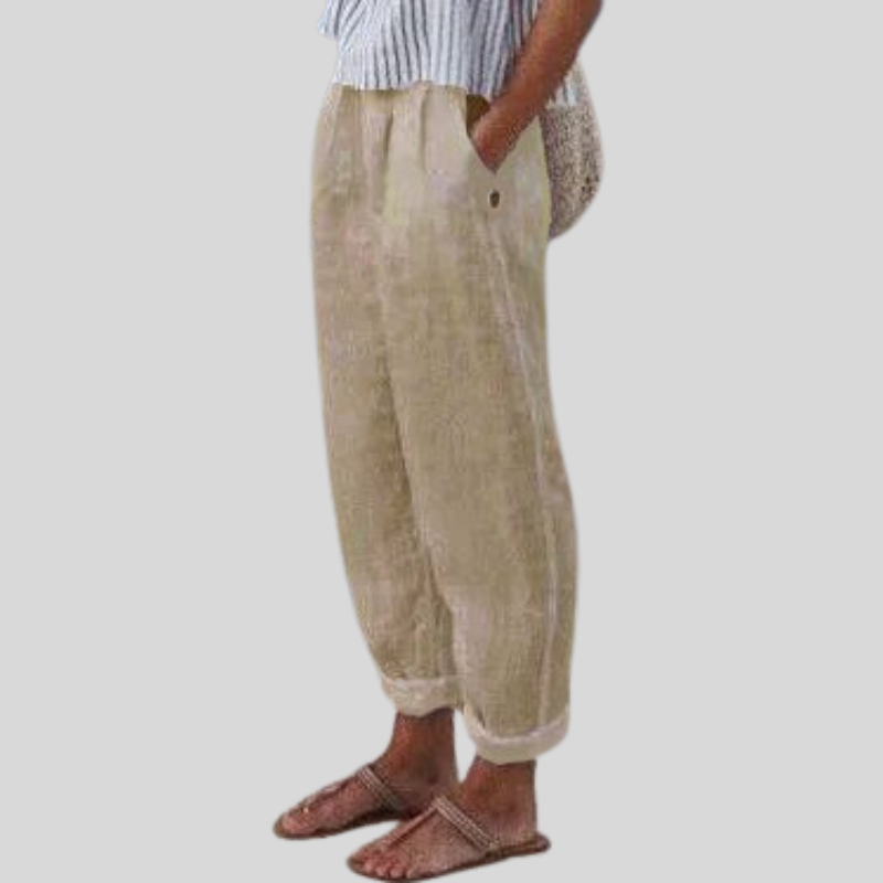 Women's Folded Hem Linen Trousers