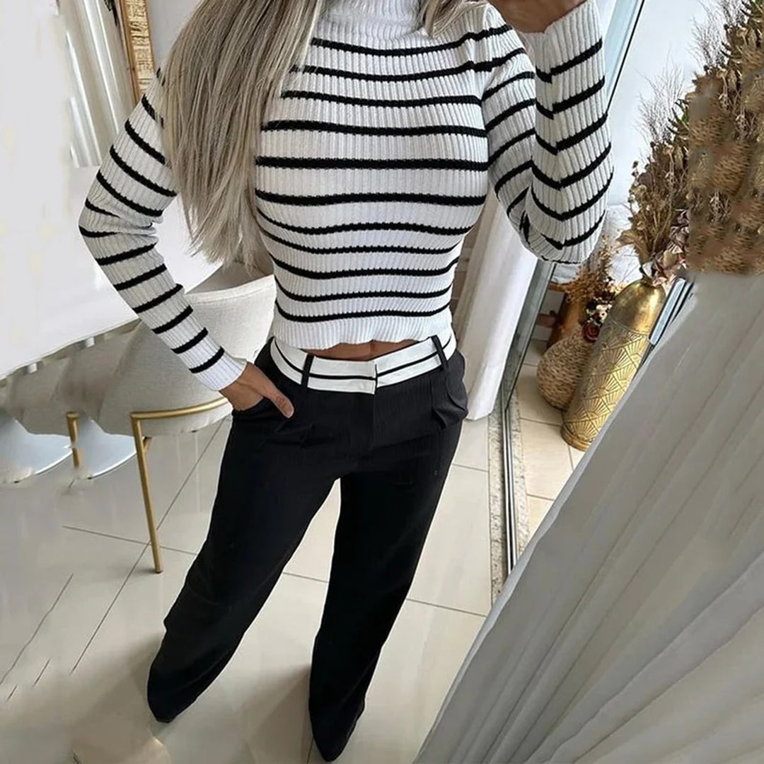 Carmen | Women's Striped Roll Neck Wide-Leg Trouser Set