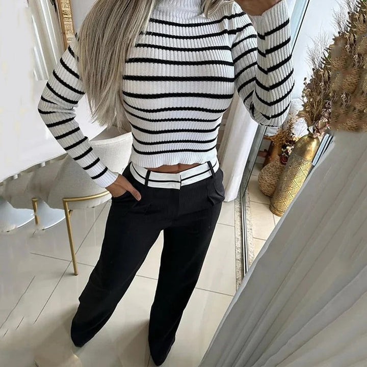 Carmen | Women's Striped Roll Neck Wide-Leg Trouser Set