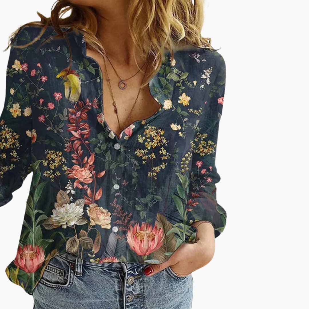 Women's V-Neck Printed Blouse