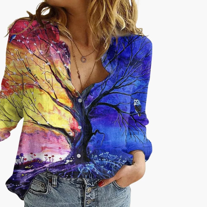 Women's V-Neck Printed Blouse