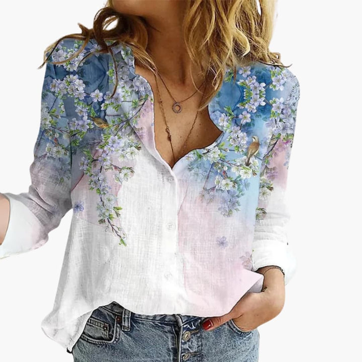 Women's V-Neck Printed Blouse