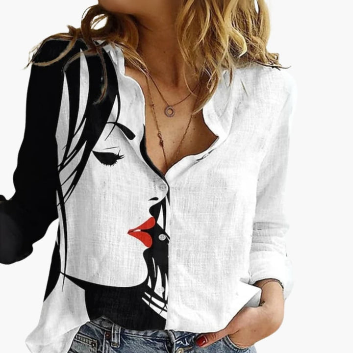 Women's V-Neck Printed Blouse