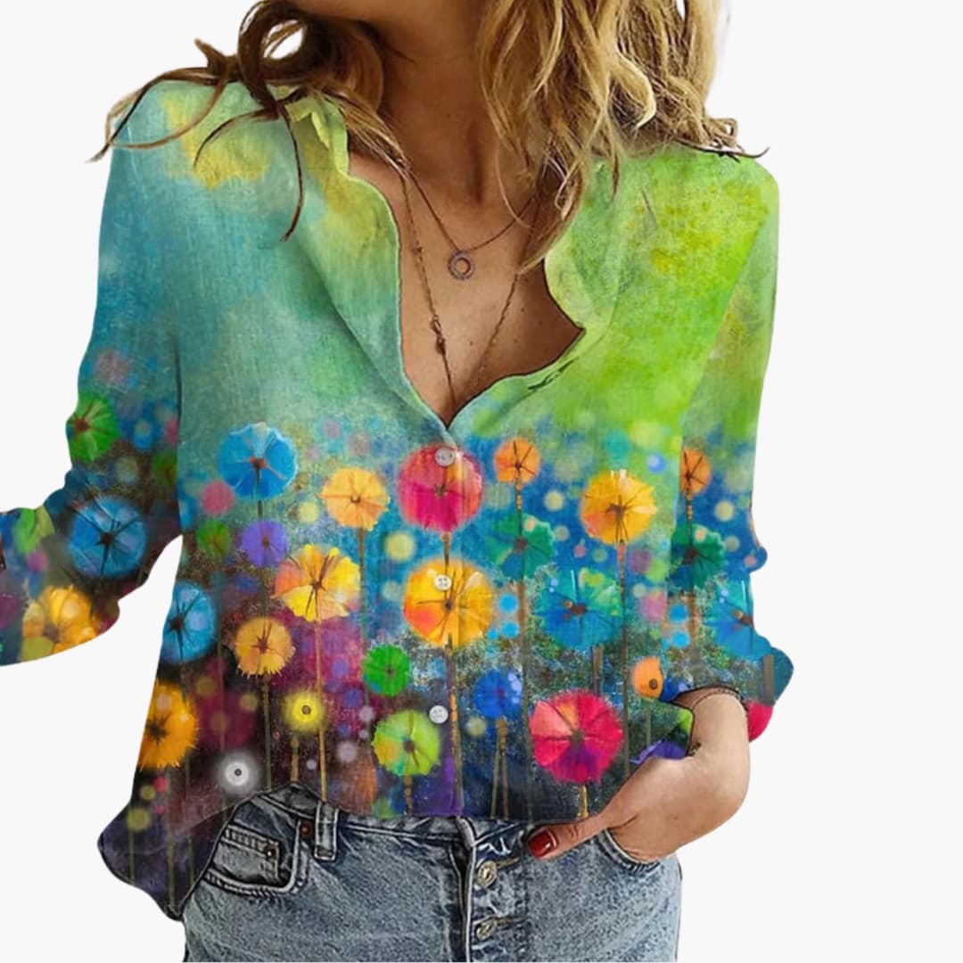 Women's V-Neck Printed Blouse