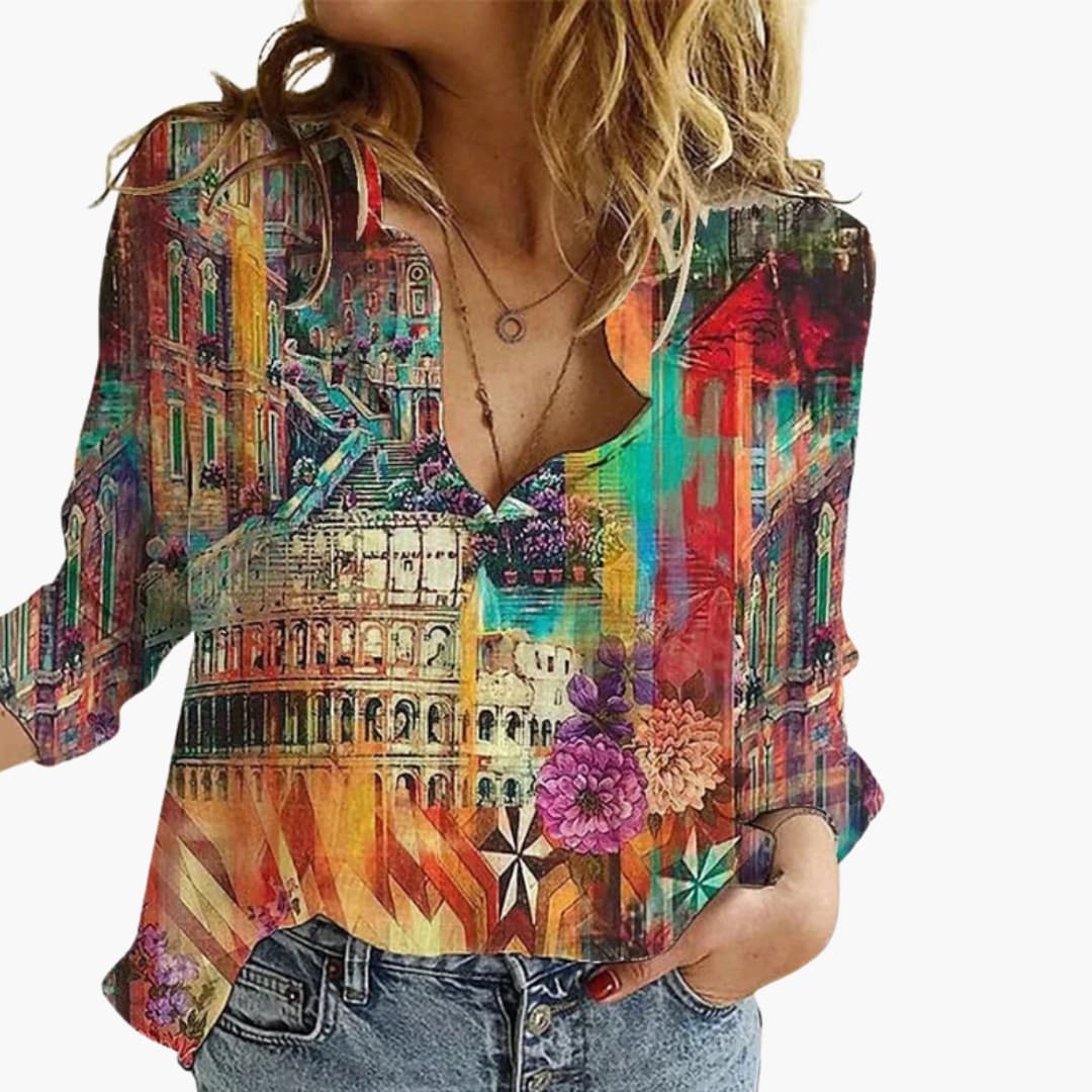 Women's V-Neck Printed Blouse
