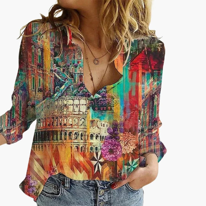 Women's V-Neck Printed Blouse