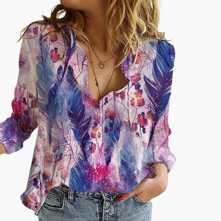 Women's V-Neck Printed Blouse