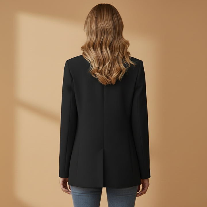 Women's Notched Lapel Blazer Single Button Front Pockets