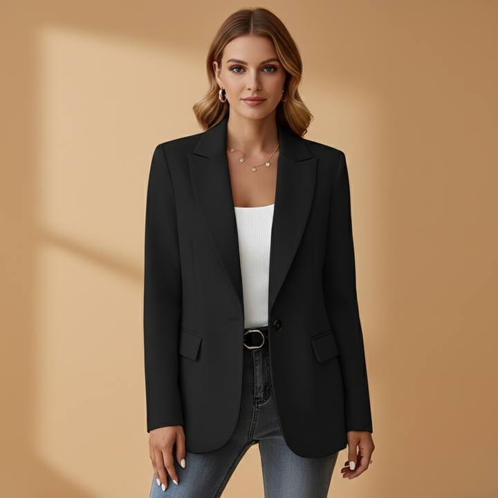 Women's Notched Lapel Blazer Single Button Front Pockets