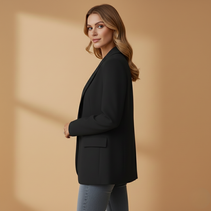 Women's Notched Lapel Blazer Single Button Front Pockets
