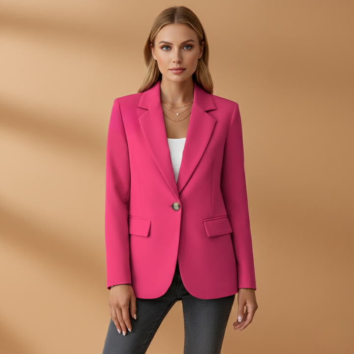 Women's Notched Lapel Blazer Single Button Front Pockets