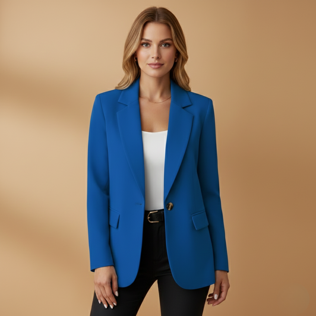 Women's Notched Lapel Blazer Single Button Front Pockets