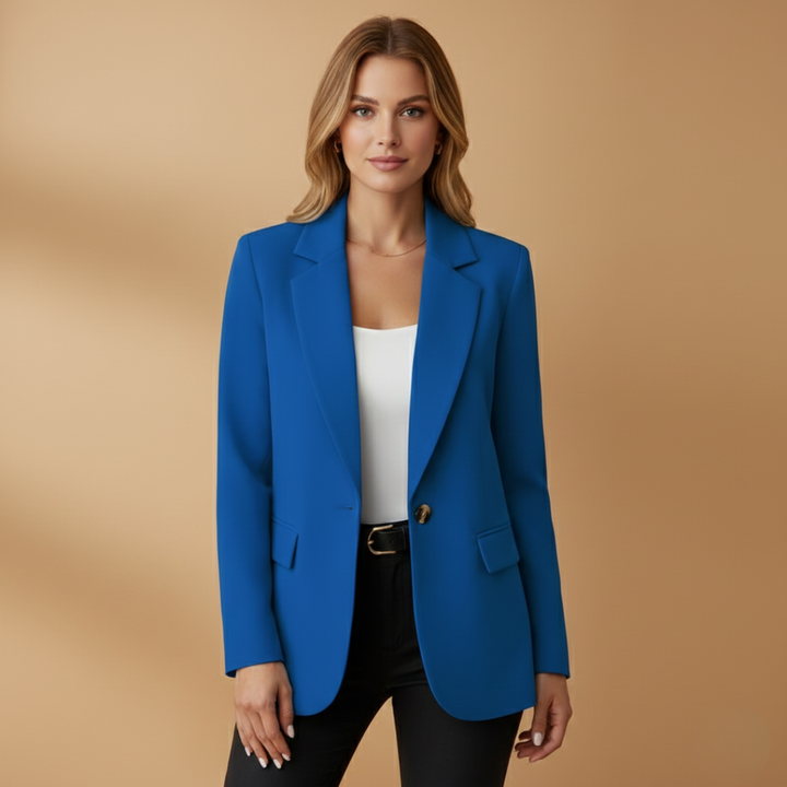Women's Notched Lapel Blazer Single Button Front Pockets
