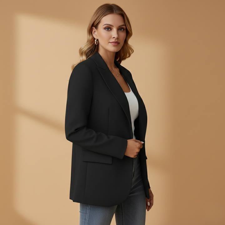 Women's Notched Lapel Blazer Single Button Front Pockets