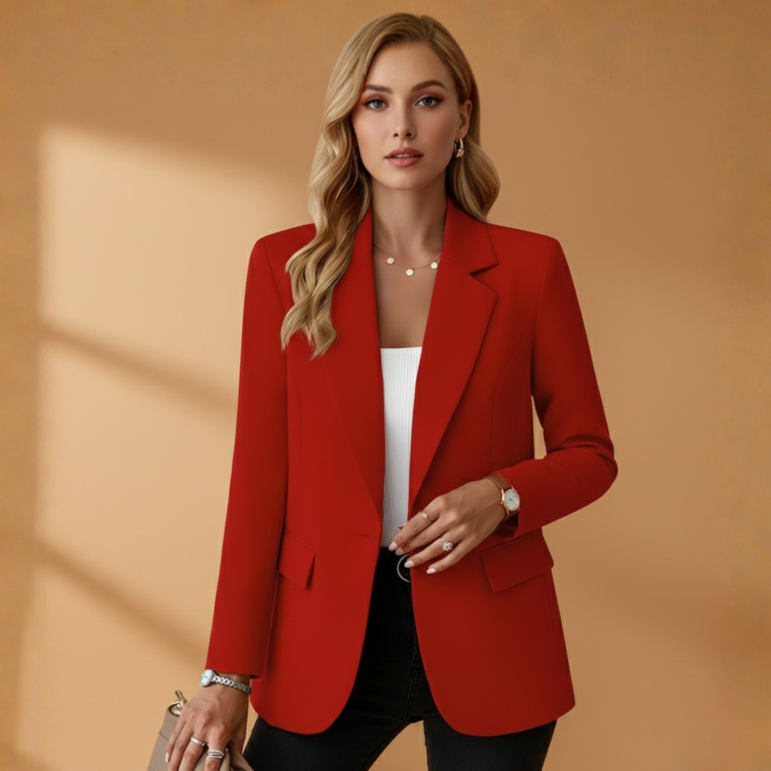 Women's Notched Lapel Blazer Single Button Front Pockets