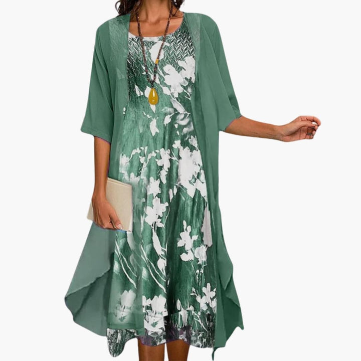 Women's Floral Maxi Dress with Cardigan
