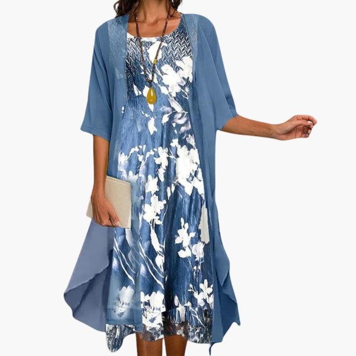Women's Floral Maxi Dress with Cardigan
