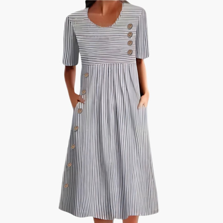 Women's Striped Button-Front Midi Dress