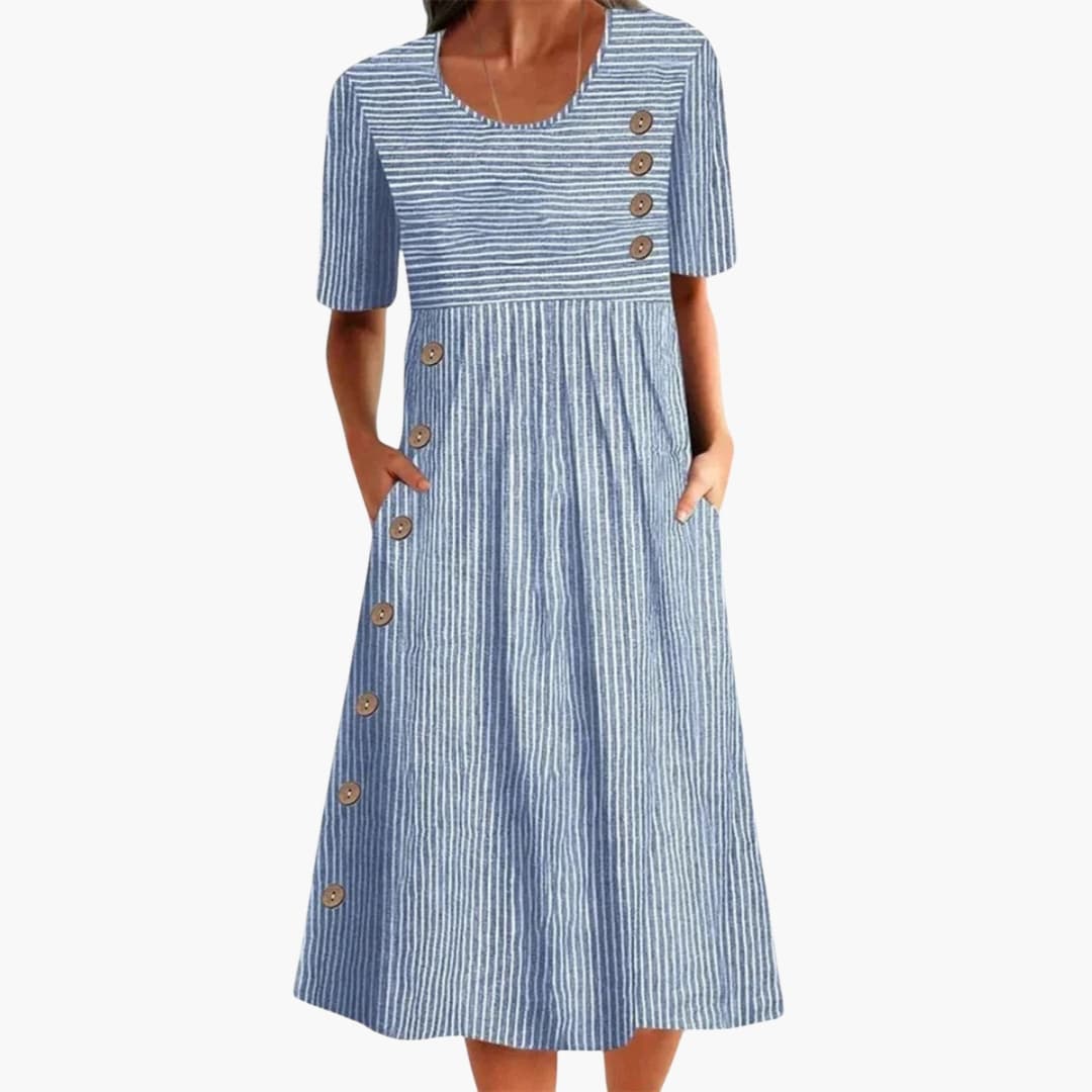 Women's Striped Button-Front Midi Dress