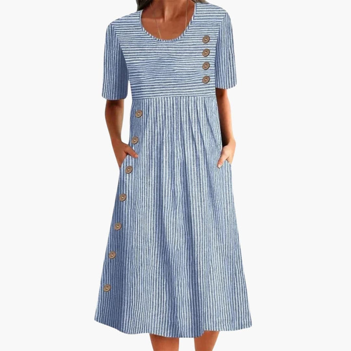 Women's Striped Button-Front Midi Dress