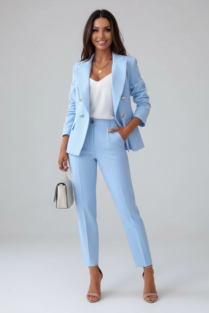 Women's Suit Set Tailored Blazer Straight Leg Trousers