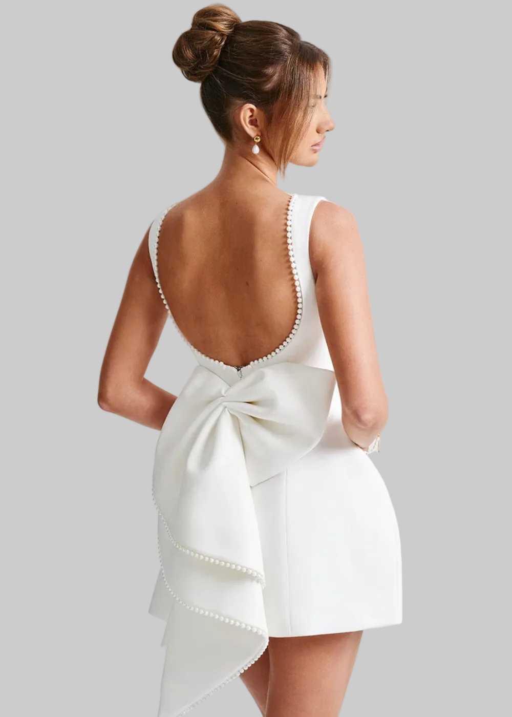 Women's Pearl Trim Bow Back Mini Dress