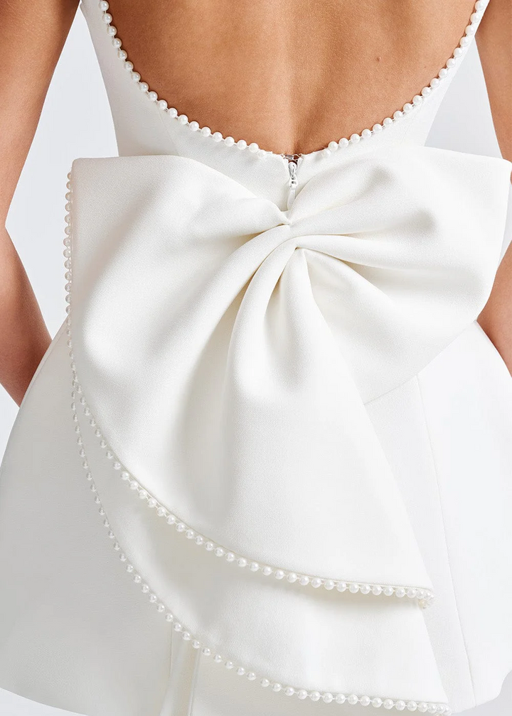 Women's Pearl Trim Bow Back Mini Dress