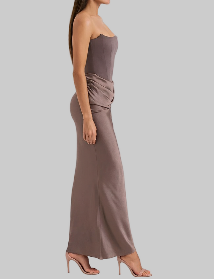 Women's Strapless Draped Waist Maxi Dress