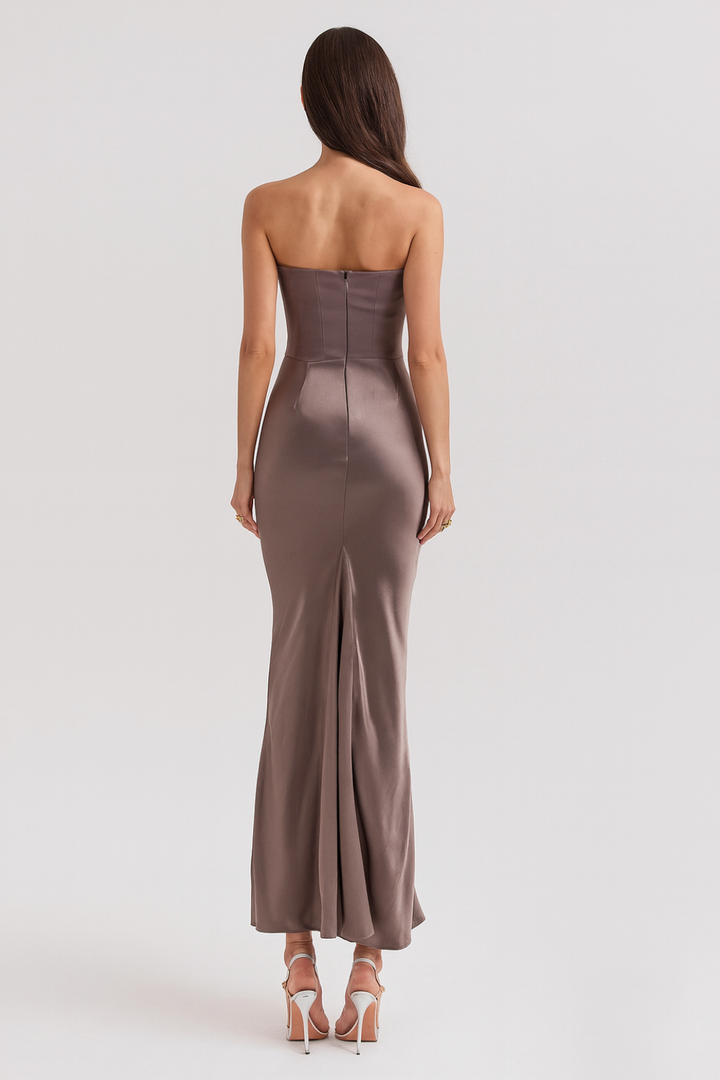 Women's Strapless Draped Waist Maxi Dress