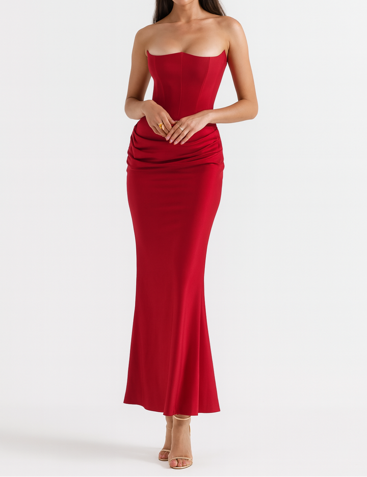 Women's Strapless Draped Waist Maxi Dress