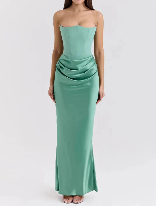 Women's Strapless Draped Waist Maxi Dress