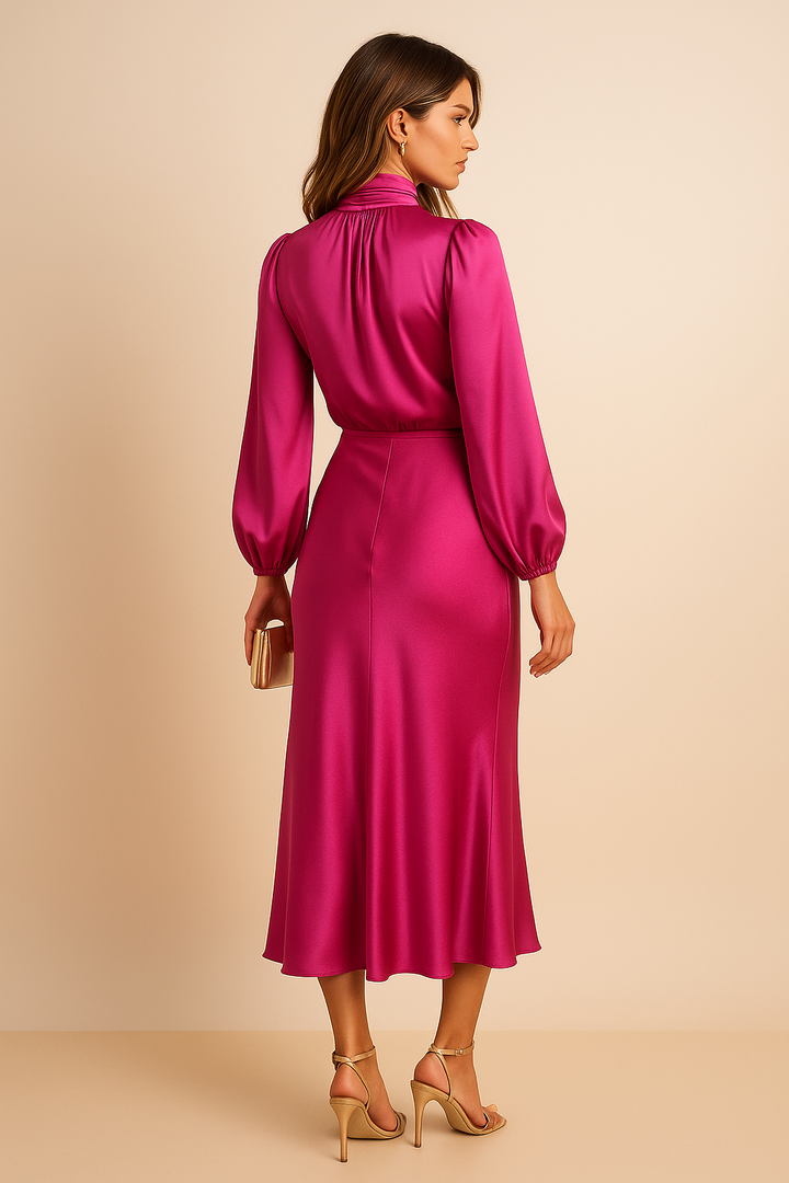 Women's High Neck Long Sleeve Midi Dress